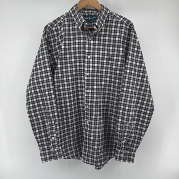 Ralph Lauren Classic Fit Mens XL Plaid Button Down Shirt Navy White Yellow Pony - Picture 2 of 8
